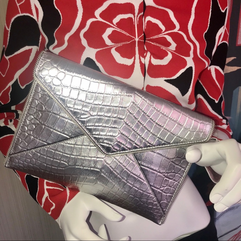 REBECCA MINKOFF Croc Embossed Leather Envelope - Picture 4 of 7